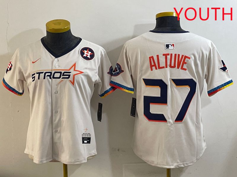 Youth Houston Astros #27 Altuve Cream Fourth generation Joint Name Nike 2025 MLB Jersey style 6->youth mlb jersey->Youth Jersey